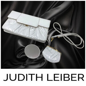 Vintage Judith Leiber White Reptile Lizard Clutch Bag Purse Coin Purse Mirror
